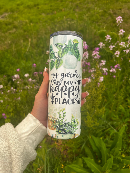 My garden is my happy place 18.5oz tumbler